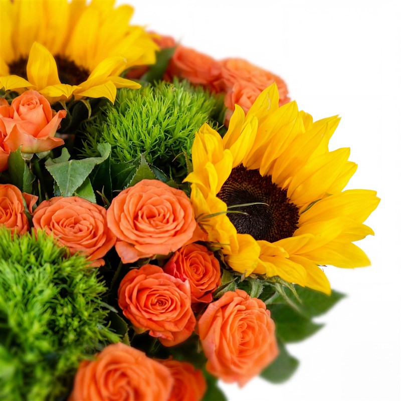 Ayçiçeği ve Turuncu Çardak Gül Buketi - Bahariye Çardak
