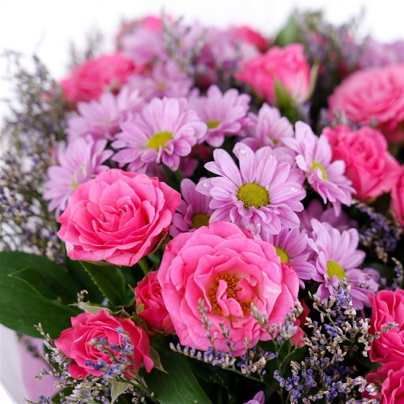 Lilac Daisy and Pink Arbor Rose Bouquet - Kalamış Arbor