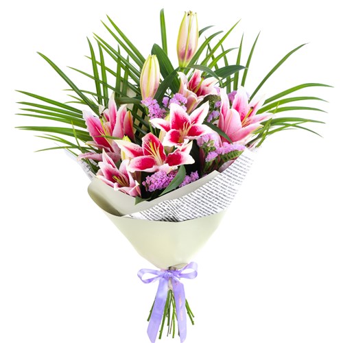 XL Pembe Lilyum Buketi Yeşil