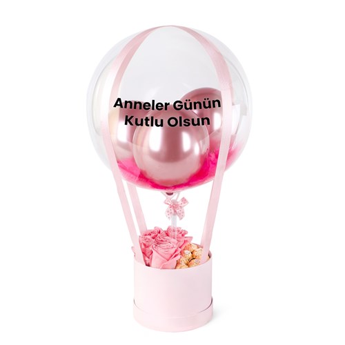 Pembe Gül ve Çikolatalı Pembe Balon Kutusu
