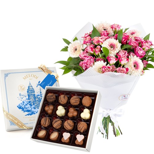 Fuşya Gül ve Gerbera Buketi Beykoz Special Çikolatalı