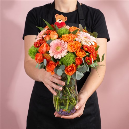 Turuncu Çardak Gül ve Gerbera Aranjmanı - Carnival