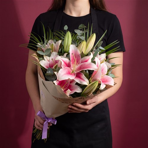 XL Pembe Lilyum Buketi Yeşil