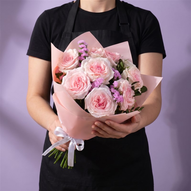 Pembe Krem Gül Buketi Mandala Rose