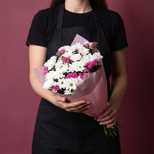 Beyaz Fuşya Papatya Buketi - Kuzguncuk White Fuschia