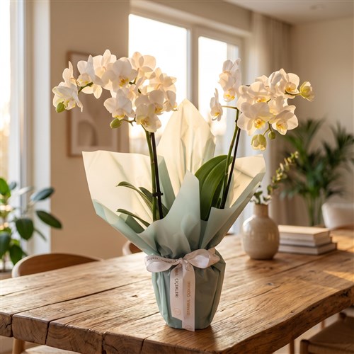 Beyaz Phalaenopsis Aranjmanı Multi Midi Yeşil