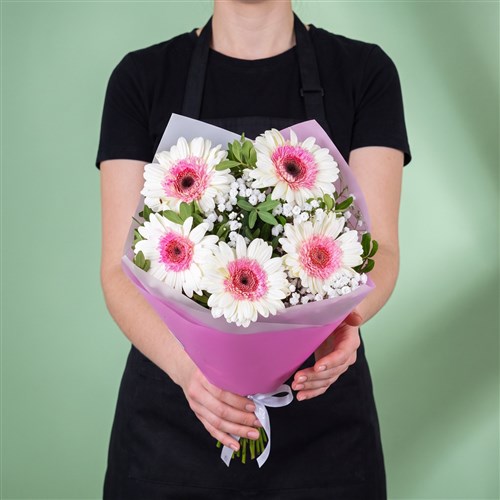 Beyaz Pembe Gerbera Buketi Riva