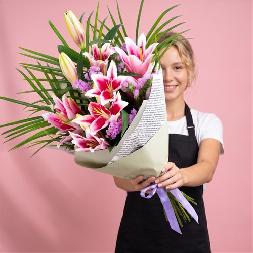 XL Pembe Lilyum Buketi Pembe