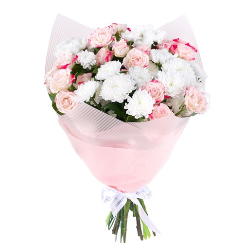 Pembe Gül ve Beyaz Krizantem Buketi - Emirgan Pink
