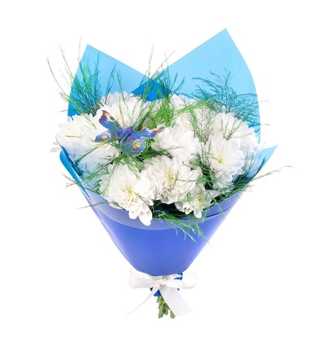 Beyaz ve Mavi Papatya Buketi - Kuzguncuk White Blue
