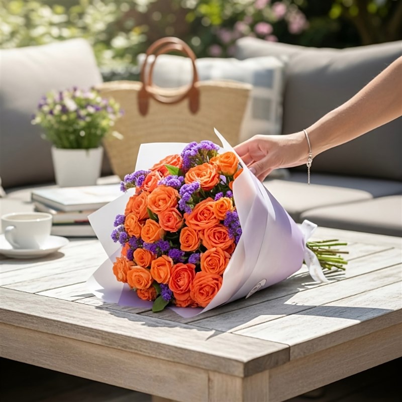 Turuncu Gül Buketi - Balat Lila