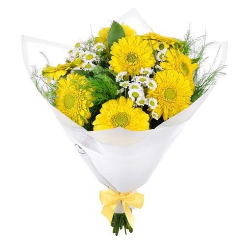 Beyaz Papatya ve Sarı Gerbera Buketi - Riva Yellow
