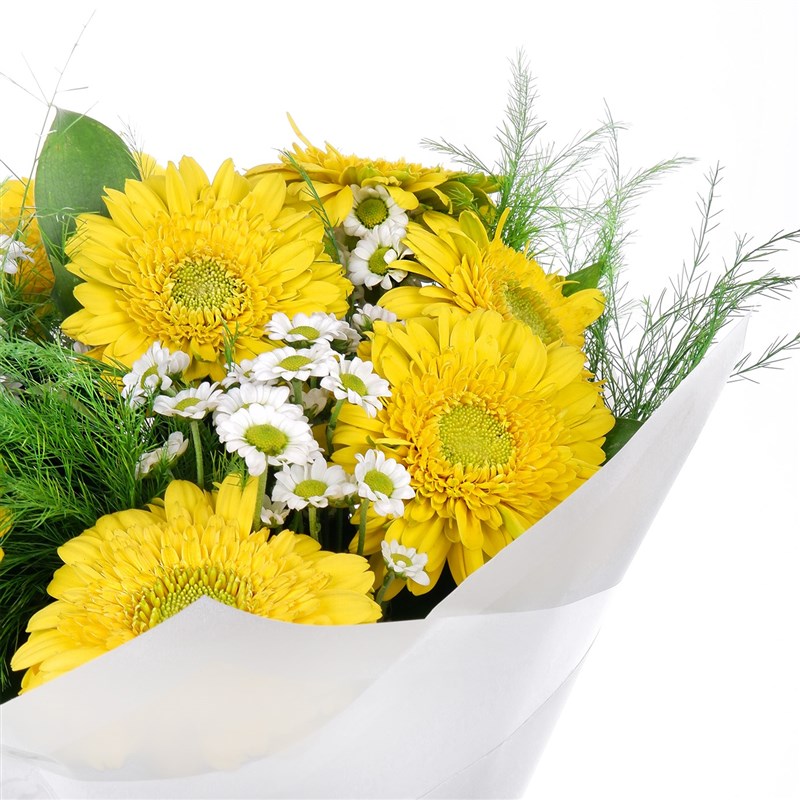 Beyaz Papatya ve Sarı Gerbera Buketi - Riva Yellow