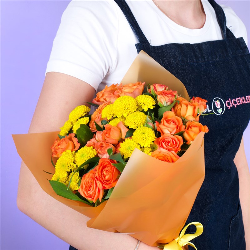 Turuncu Gül Buketi - Balat Krizantem