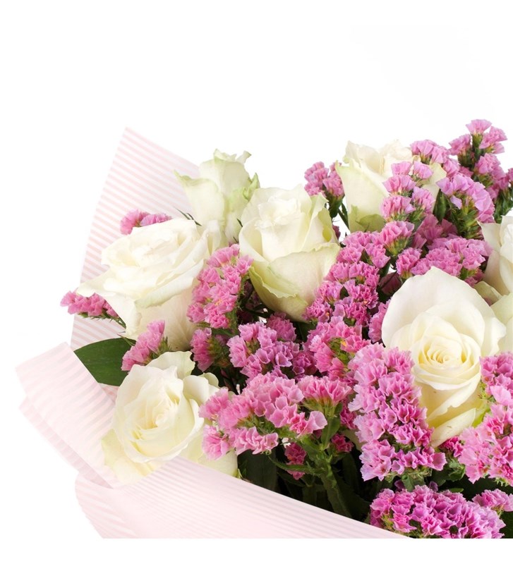 White and Pink Rose Bouquet - Yeniköy Pink