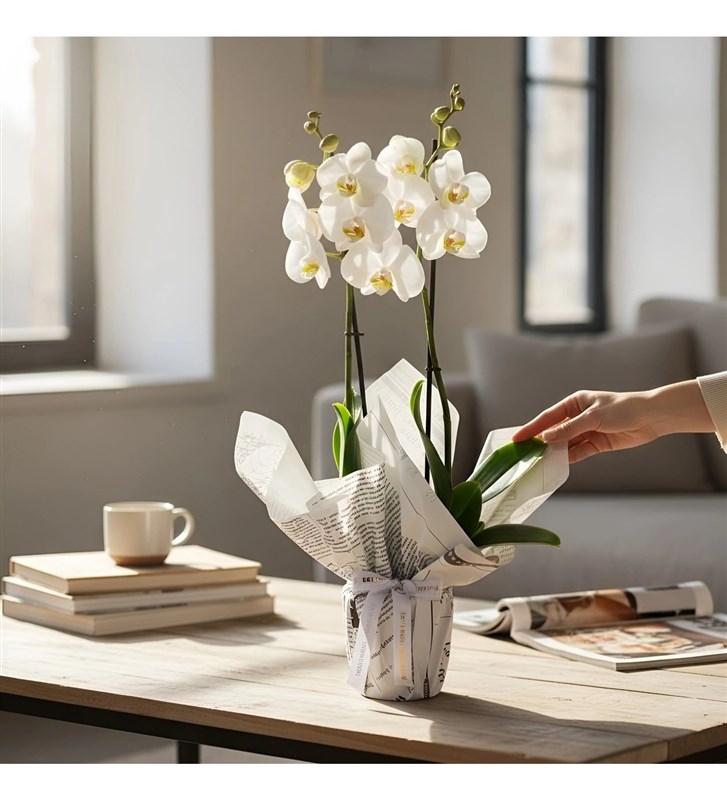 Beyaz Orkide Aranjmanı Çift Dal Story