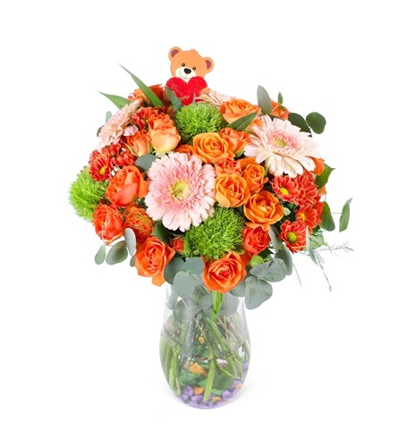 Turuncu Çardak Gül ve Gerbera Aranjmanı - Carnival