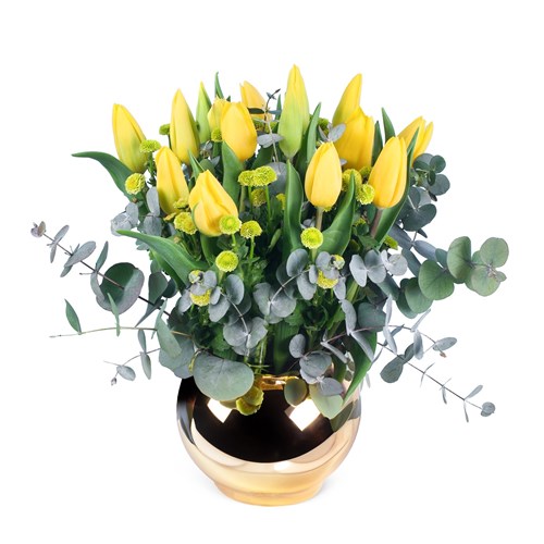 Sarı Lale ve Okaliptus Aranjmanı - Strong Gold Yellow Tulips