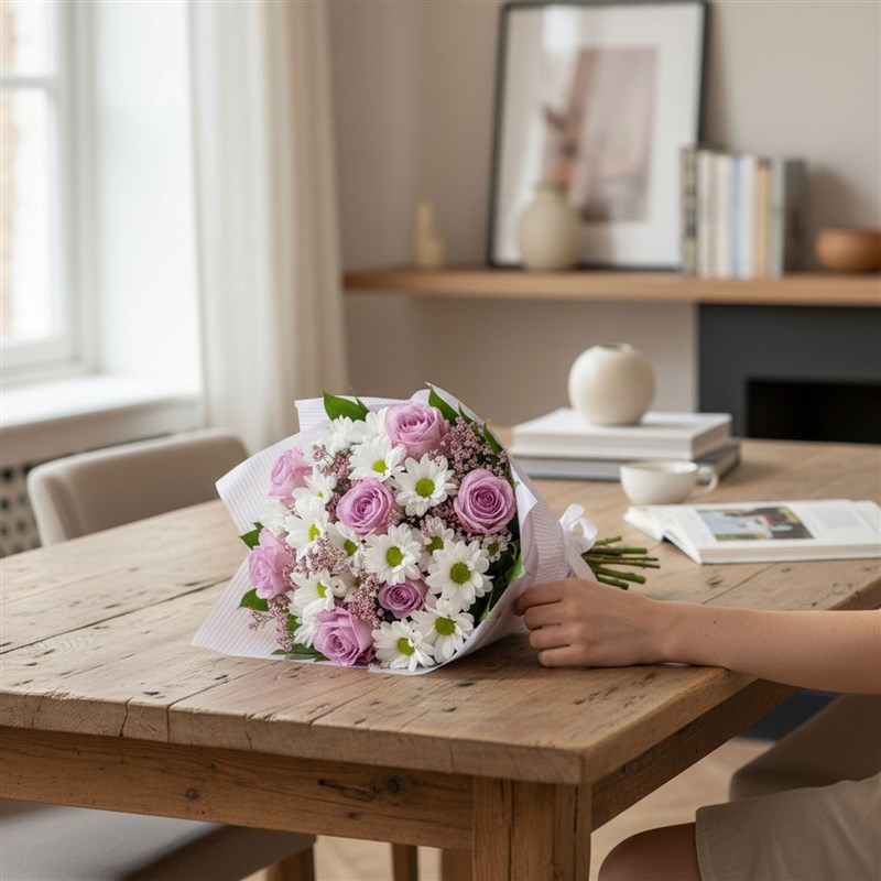 Daisy and Lilac Rose Bouquet Salacak Lilac